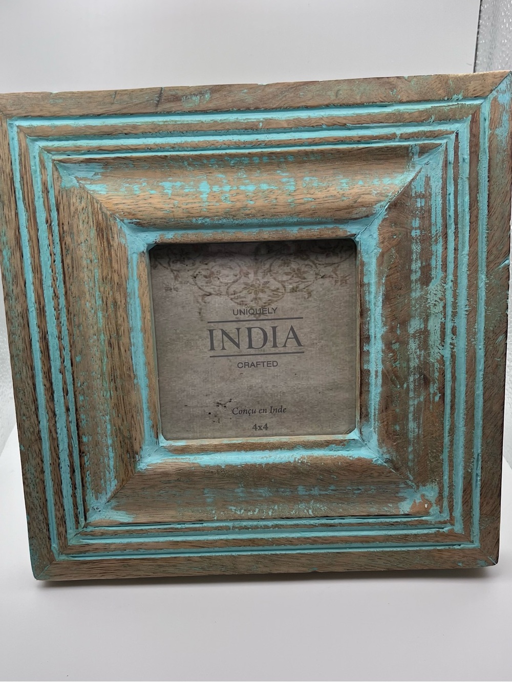 Handcrafted Rustic Wood Picture Frame 4x4 Distressed Turquoise Blue Natural